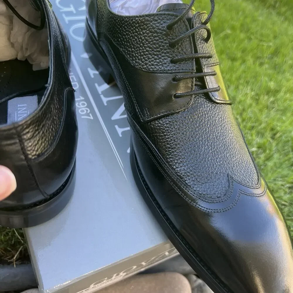 NEW Giovanni 6842 Black Wingtip Men’s Dress Shoes Leather Upper 10.5 Handmade